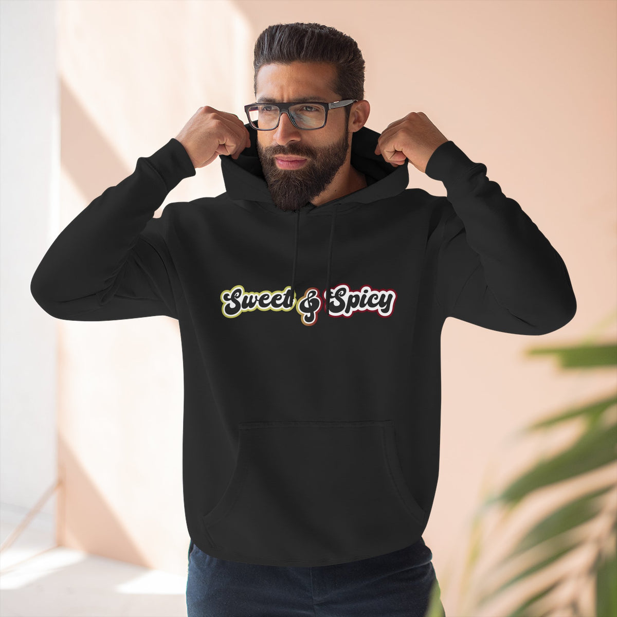 Sweet & Spicy Hoodie — Retro Text Graphic Fleece Pullover